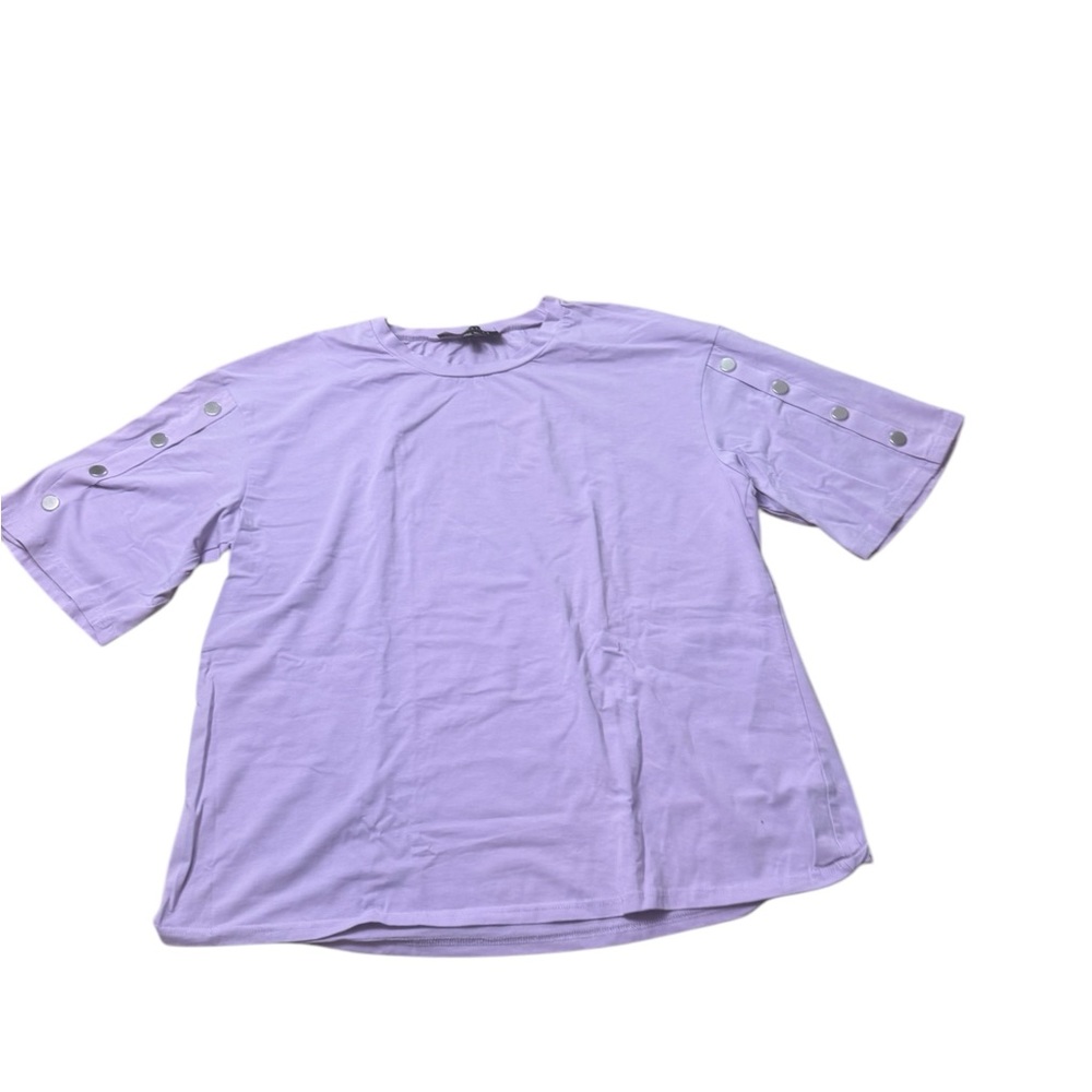 Eloquii | Lavender Short Sleeve Tee Relaxed Fit Silver Button Detail